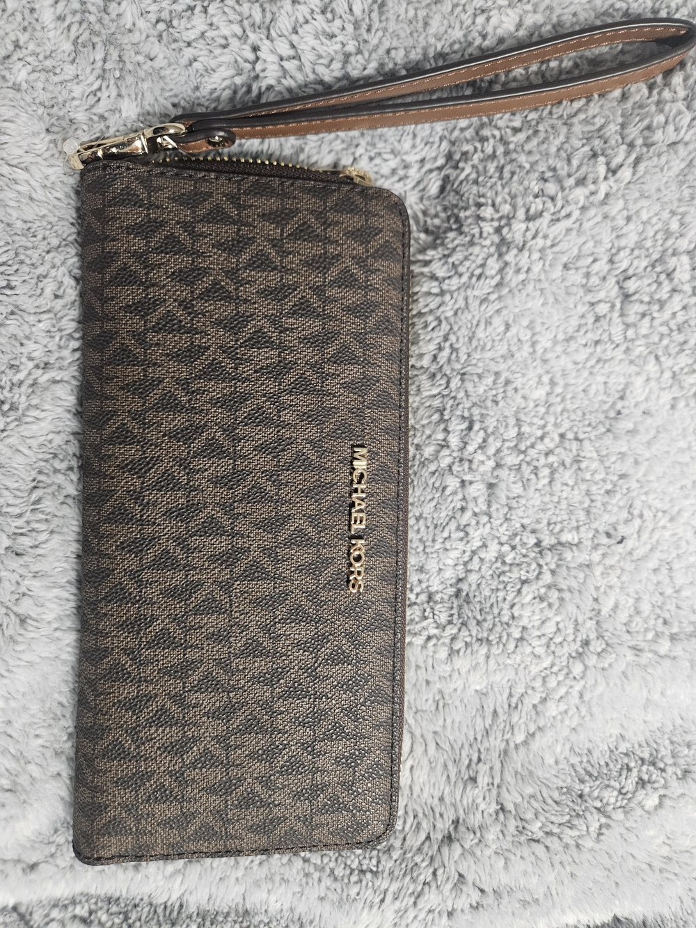 Michael Kors Brown MK Logo Zip Wristlet